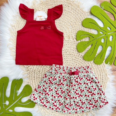  Conj. Regata e Short Saia Cerejinhas - Vermelho